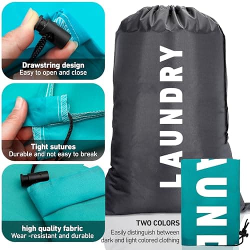 Travel Laundry Bags 2 Pack, 91 x 61 cm Drawstring Dirty Clothes Bags — view 5