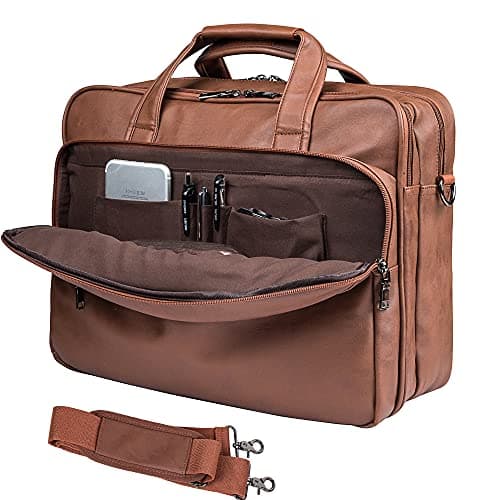 seyfocnia Leather Laptop Bag, Men's 15.6 Inches Messenger Briefcase Business Satchel Computer Handbag Shoulder Bag Fits 15.6 Inch Laptop Computer (Brown)
