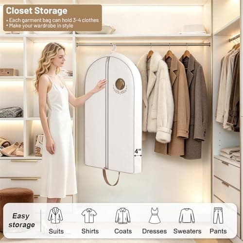 MISSLO 40" Cotton Suit Carriers for Women Breathable Suit Bag Cover with Handles Travel Garment Bag for Jacket, Coat, Dress, Clothes, Beige — view 4
