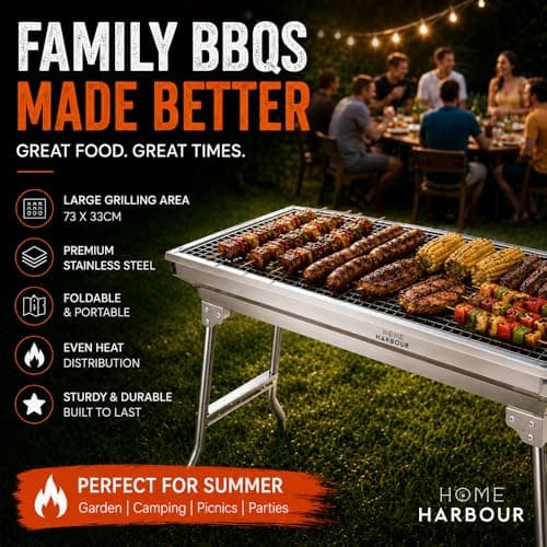Home Harbour H1 Large Foldable Stainless Steel BBQ Charcoal Grill | Portable and Lightweight Barbecue | For Outdoor Picnics, Camping, Garden, Home Cooking Parties Grilling — view 4