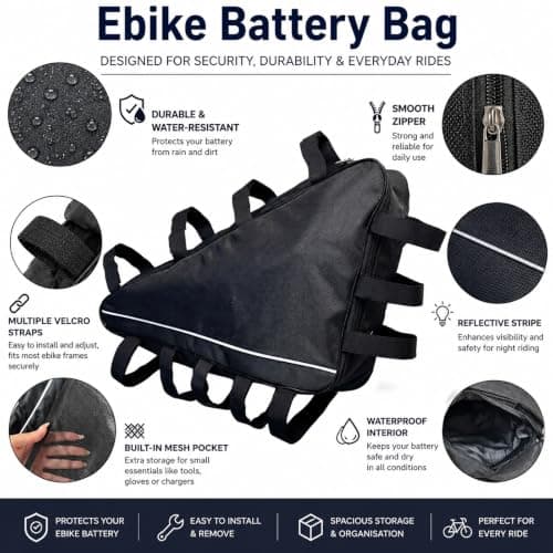 RUHUHUR Ebike Battery Bag,49x41x30cm Large Waterproof Triangle Storage Bag,1680D Oxford Bag for Easy Installation and Secure Storage,Secure Mount Cycling Pannier for Commuting and Touring — view 4