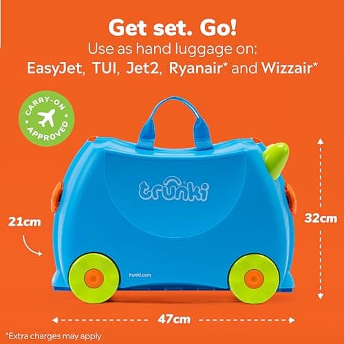 Trunki Children’s Ride-On Suitcase and Kid's Hand Luggage | Ideal Toy Gift for 3 Year Old Boys : Terrance (Blue) — view 2