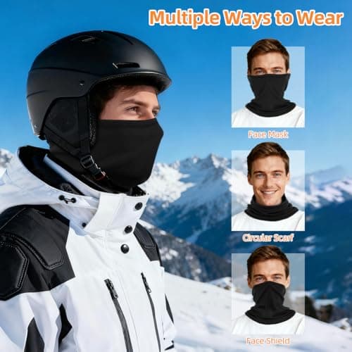 AUYAO Fleece Neck Warmer Thermal Snoods Unisex Winter Cold Weather Knitted Neck Covering Scarf Neck Gaiters Warmer Snoods Headwear Bandana Motorcyclists Snoods for Sports Outdoor(Black+Dark Gray) — view 4