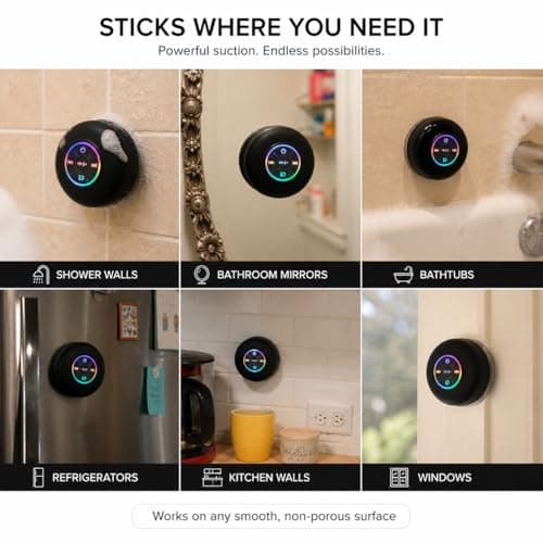 Bluetooth Shower Speaker with LED, Portable Wireless Mini Speaker (Black) — view 4