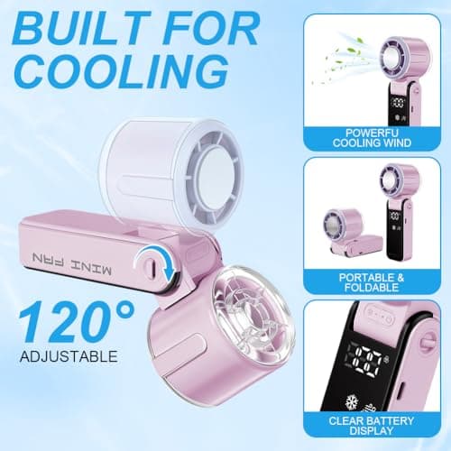 Aolso Handheld Turbo Fan with Ice Cooler, Portable Handheld Rechargeable Fans with 5 Speeds, Small Desk Fan Folding with LED Display, Pocket Fans for Travel/Commuting/Office/Home-Purple — view 5
