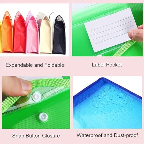 A5 Expandable Plastic Wallets, PP Document Folder, Transparent Pockets Files with Snap Button & Name Card Slot for Office Business Travel Home Organization (Pink) — view 2