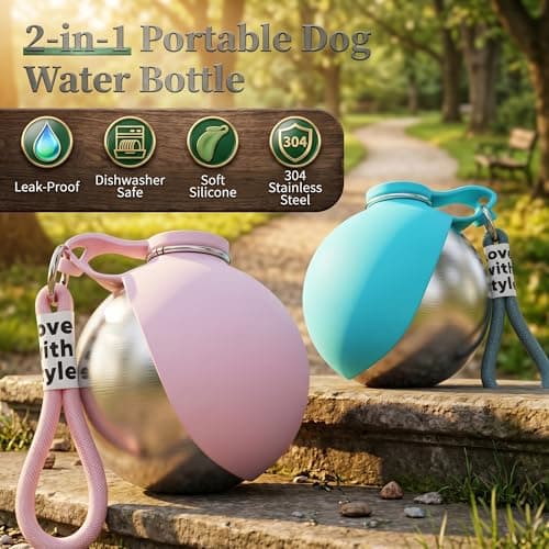 Portable Dog Water Bottle, 2-in-1 Stainless Steel Dog Water Bottle with Foldable Silicone Bowl, Leak Proof Pet Water Dispenser for Walking, Hiking, Travel & Small Dogs, 285ml, Blue — view 5