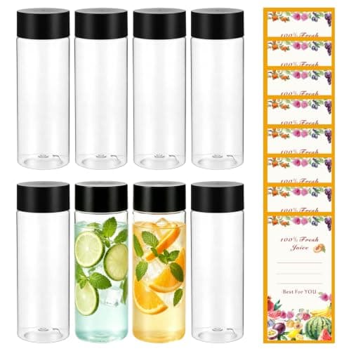 8 Pack 300ml Juice Bottles, Plastic Bottles with Lids, Leakproof Smoothie Bottles Empty Beverage Containers for Juice Milk Water Cold Brew Coffee Protein Shakes, Fridge Storage, Home, School, Office