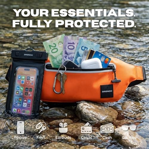 Drench Anti Theft Travel Bum Bag – Orange + Black | 2 Submersible Dry Bags + Floating Phone Cases — view 5