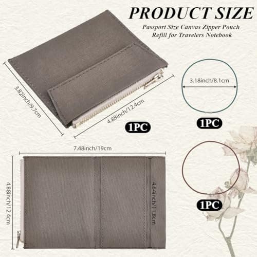 CRASPIRE Travelers Notebook Zipper Pocket Canvas 5 x 3.8in Insert Refill Pouch for Passport Size File Folder with Elastic Band Olive Planner Wallet Card TN Accessory Holder Paper Storage Bag Journal — view 2