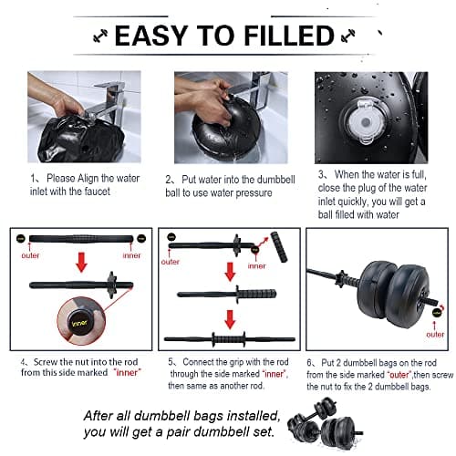 LTLCLZ Adjustable Dumbbell Weight Set Travel Portable Water Filled Dumbbells Gym Lifiting Fitness Training Sports Equipment,35KG Silver — view 6