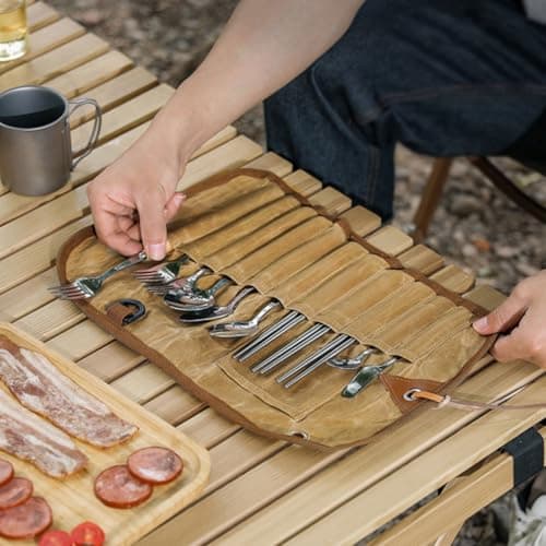 Zerodeko Portable Camping Cutlery Bag Folding and Lightweight Utensils Organizer Pouch with Multi-pocket Canvas Design for Outdoor Camping and Hiking Storage — view 3