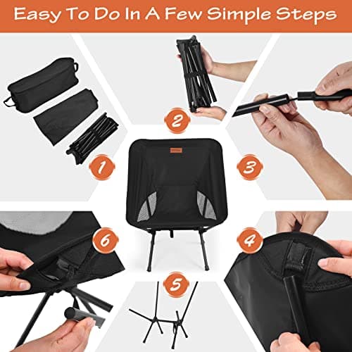 Rainberg Ultra Lightweight Camping Chair, Folding Chair, Camping Chairs for Adults, Foldable Garden Outdoor Picnic BBQ Chairs. (Pack of 1, Black) — view 5