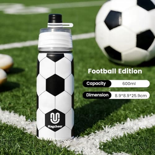 magcheer 600ml Insulated Water Bottle with Spray Mist for Kids（Football） — view 6