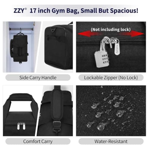 ZZY 25L Small Gym Duffle Bag, 17 inch, Black — view 5