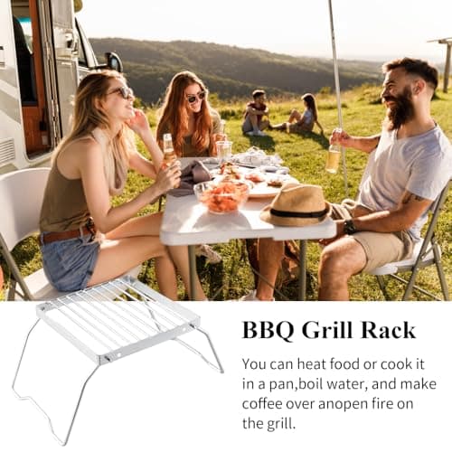 Portable Folding Camping Grill & Fire Pit Stand, 16 × 16 cm Stainless Steel BBQ Rack , Charcoal Cooking Grate & Burner Stove Support for Hiking, Backpacking, Picnic, Fishing — view 6
