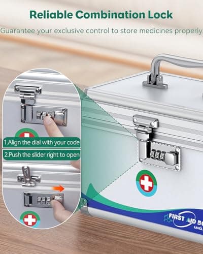 Uniclife Large Medicine Lock Box First Aid Box with Combination Lock, Lockable Medicine Storage Boxs for Medications, 30 x 17.8 x 19 (cm) — view 6