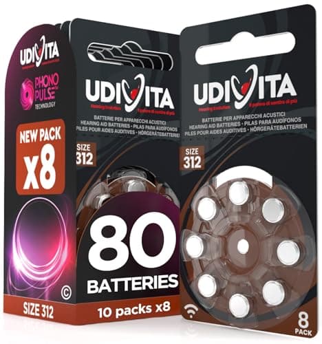 80 Hearing Aid Batteries Size 312 (Brown) Udivita PR41