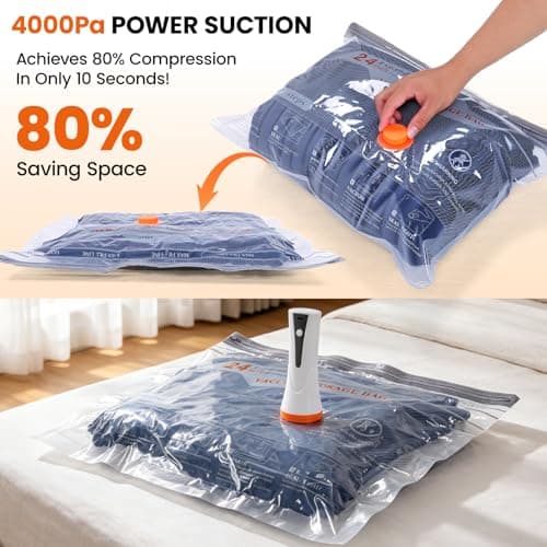 Vacuum Storage Bags With USB & TYPE C Pump, Suitcase Travel Compression Bags, 12 Pack Space Saver Bags For Luggage & Suitcase, Space Saver For Clothes & Travel — view 3