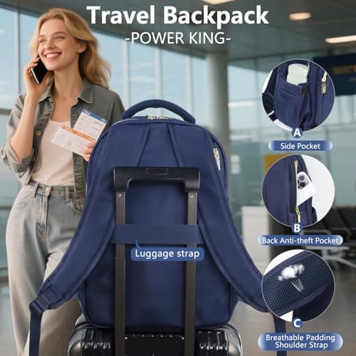 POWER KING 15.6'' Laptop Backpack Womens/Mens, Waterproof Rucksack Bag with Anti-theft Pouch, Lightweight Small Backpack Casual Daypack for Travel/College/Work (Navy Blue, 25L) — view 5