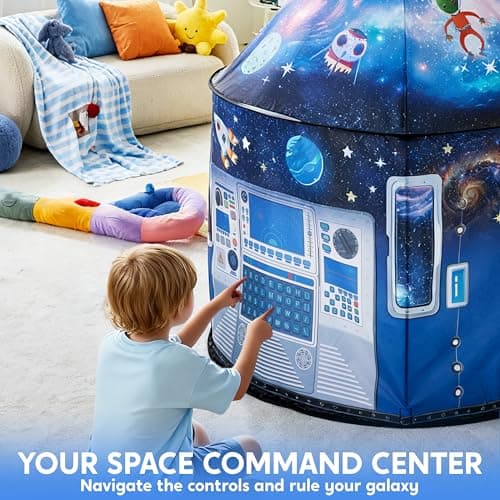 JOYIN Kids Play Tents Indoor Outdoor, Rocket Ship Play Tent, Astronaut Spaceship Space Night Sky Themed Pretend Playhouse, Pop Up Tent for Kids, Birthday Gifts for 3 4 5 6 7 8 Year Old Boys & Girls — view 4