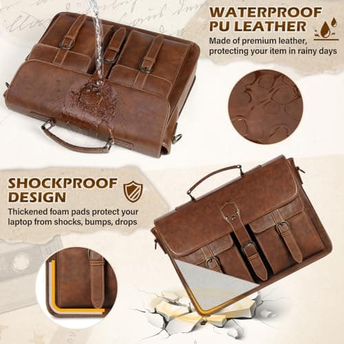 RAINSMORE Messenger Bag PU Leather Laptop Bag 15.6 Inch Briefcase for Men — view 4