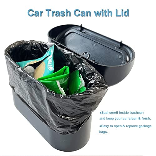 Kitbest Car Bin Mini Trash Can with Lid+ 60 Bags+ 2 Hooks, Auto Accessories — view 3