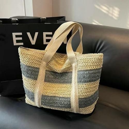 HZHYMBD Straw Bag Women's Neutral Straw And Case Bag,straw Beach Bag-grey-39cm*32cm*15cm — view 3