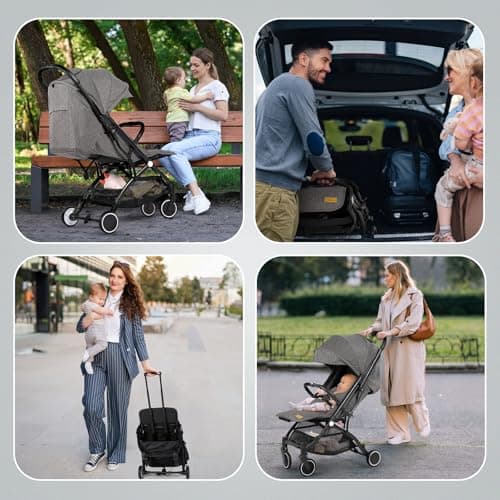 Hello-5ive Lightweight Travel Stroller Compact Baby Pushchair with Adjustable Seat, Mosquito Net, Rain Cover, One-Hand Folding Buggy with 5-Point Harness for Toddlers from Birth to 15kg (Dark Grey) — view 6