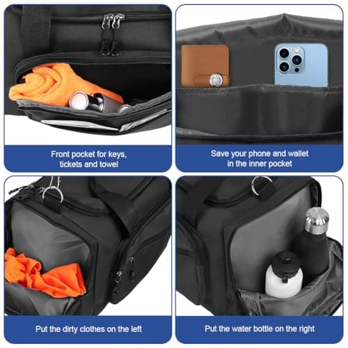 OSDUE Sports Duffle Bag, Gym Duffle Bag for Women Men,35L Waterproof Travel Sports Duffel with Shoulder Strap Holdall Holdall Overnight Weekend Bags for Gym Travel Swimming, Black — view 5