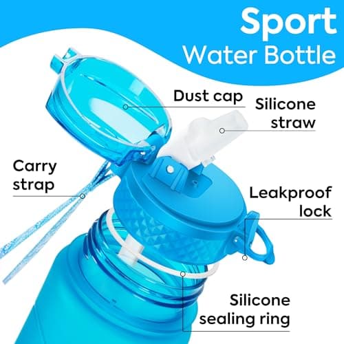 OLDLEY 450ml/15oz Water Bottle with Straw Reusable Drink Bottles with Times Markings for School Home Camping Outdoor Sports BPA Free Leakproof Durable — view 2