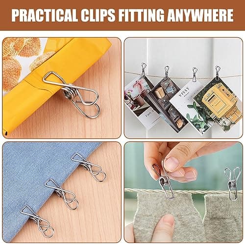 Vicloon Clothes Pegs Chip Clips, 38 Pcs Stainless Steel Clip Pin, 4.5CM Strong-Grip Metal Laundry Clips for Washing Line, Clothes Sock Hanger, Kitchen, Office — view 6