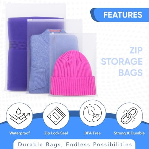 32pcs Zip Lock Bags With Labels Reusable Travel Storage Bag Luggage Space Saver Organisers For Clothes Shoes Christmas Decorations Hospital Baby Maternity Bag Space Saver Pouch (17x25cm) — view 3