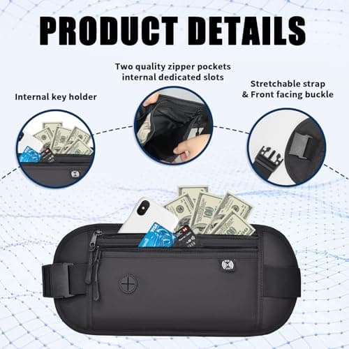 Money Belts for Travel Hidden Men Women, Passport Holder Secure Travel Money Pouch RFID Blocking Travel Wallet Anti-Theft Bumbag with 3 RFID Card Protector Sleeve Waterproof Fanny Pack — view 3