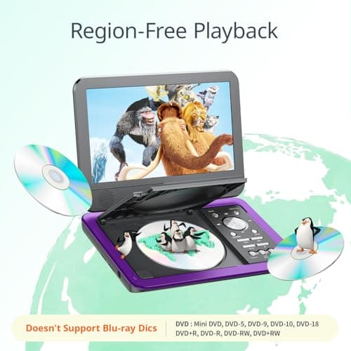 Yoton 12.5" Portable DVD Player, 10.5" Screen for Kids, 6H, Purple — view 3