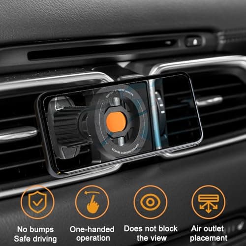 FALVFUN Car Phone Holder, Magnetic 360° Rotation Adjustable Vehicle Phone Mount Changer with Clip, Automotive Air Dashboard Vent Cellphone Holder, Universal for SUV RV Truck (Orange) — view 3