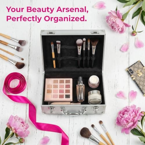 EVERGOODS Aluminum Makeup Train Case Lockable Cosmetic Tool Box Handle — view 3