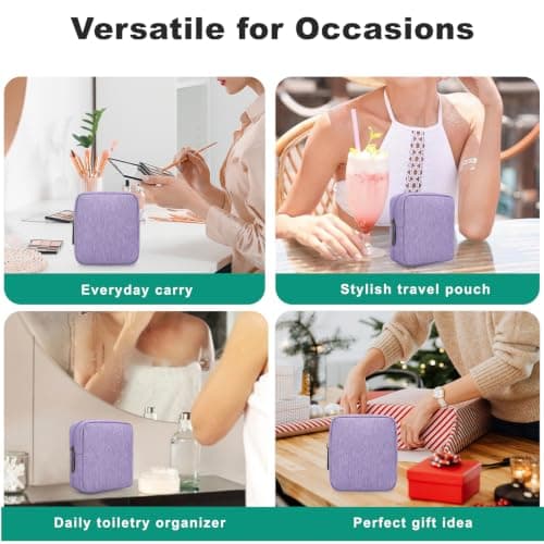 DOB SECHS Small Makeup Bag, Water-Resistant Travel Cosmetic Pouch with Slip-in Pockets, Portable Mini Toiletry Bag for Women, Storage Make up Bag for Daily & Travel Use, Purple — view 6
