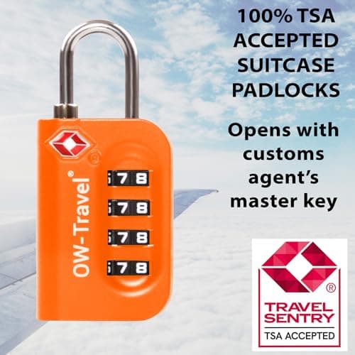 OW-Travel Suitcase Locks, TSA Approved Luggage Padlocks, Orange, 2 Pack — view 4