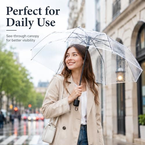 Clear Umbrella for Women – Manual Open/Close Foldable Compact Travel Umbrella with Frosted Handle | Transparent See-Through Dome | Ideal for Weddings, Bridal Events & Daily Use(1, Clear-White) — view 3