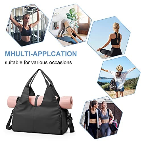 Aucuu Yoga Mat Bag, Sport Gym Bag Womens, Lightweight Yoga Bag with Yoga Strap, Large Gym Bag, Waterproof Yoga Bag with Shoes Compartment and Wet Pocket (Yoga Mat Not Included) — view 6