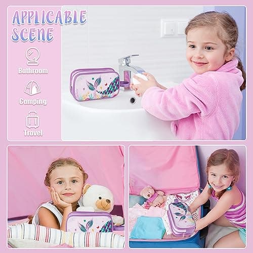 Mermaid Toiletry Bag - Travel Toiletry Bag Girls Kids Toiletries Travel Bag for Camping Trip Home Water-Resistant Portable Girls Dopp Kit for Birthday Gift Organizer with Mesh Pocket — view 6