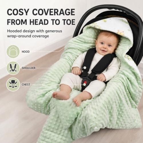 Bebamour Baby Car Seat Blanket Footmuff, Universal Pram Stroller Blanket for Newborns, 3 or 5 Point Harness System, Hooded Travel Wrap, Bear — view 6