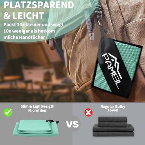 Pameil Microfibre Towel,3 Set(80 x 40cm x2 +160 x 80cm) Large Microfibre,Quick Dry Towel,Gym Workout Travel Swimming Beach Camp Outdoor Hiking (Navy blue) (Mint Green) — view 4