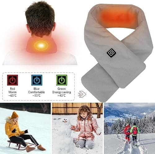 Heated Scarf,Winter Electric Heated Neck Scarf,USB Charging Heating Scarf with 3 Heating Levels,Neck Heating Pad for Pain Relief Thermal Neckerchief,Winter Gift for Men Women Outdoor Skiing(Grey) — view 3