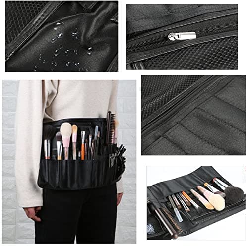 Beautybaby Artist Professional Makeup Brush Waist Bag Cosmetic Portable Multi Pockets Bag with Belt Strap Black, Black, 1 Count (Pack of 1) — view 5