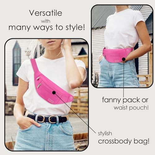 MAXTOP Large Bumbag Waist Fanny Pack Running Belt for Men Women Unisex Bum Bag with Headphone Jack and 4-Zipper Pockets Adjustable Belt for Travel Running Jogging Workout Hiking Gifts Rose Red — view 2