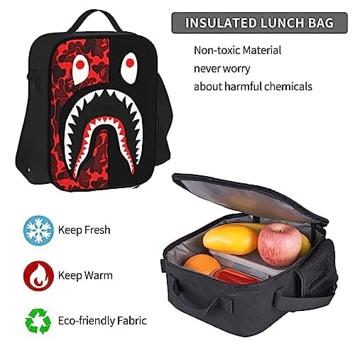 AABSTBFM Red-Black Shark School Bookbags Set with Lunch Bag Pencil Case, Travel Laptop Backpack School Bag 3pcs Set — view 5