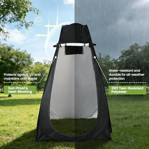 ROPODA Pop Up Toilet Tent, 210T Polyester Portable Camping Shower Tent with Carrying Bag, UV Protection, Water-resistant, Pop Up Changing Tent for Beach, Picnic, Fishing, Hiking, 210 cm, Black — view 4