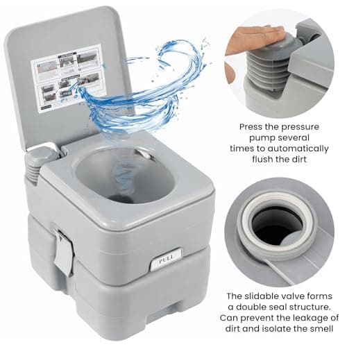 SUNNYNEST Portable Camping Toilet 20L with Flush – Heavy Duty Adult Portable Toilet, Removable Waste Tank & Carry Handle, Leak-Proof Portable Porta Potty for Camping, RV, Hiking, Travel & Caravan — view 3